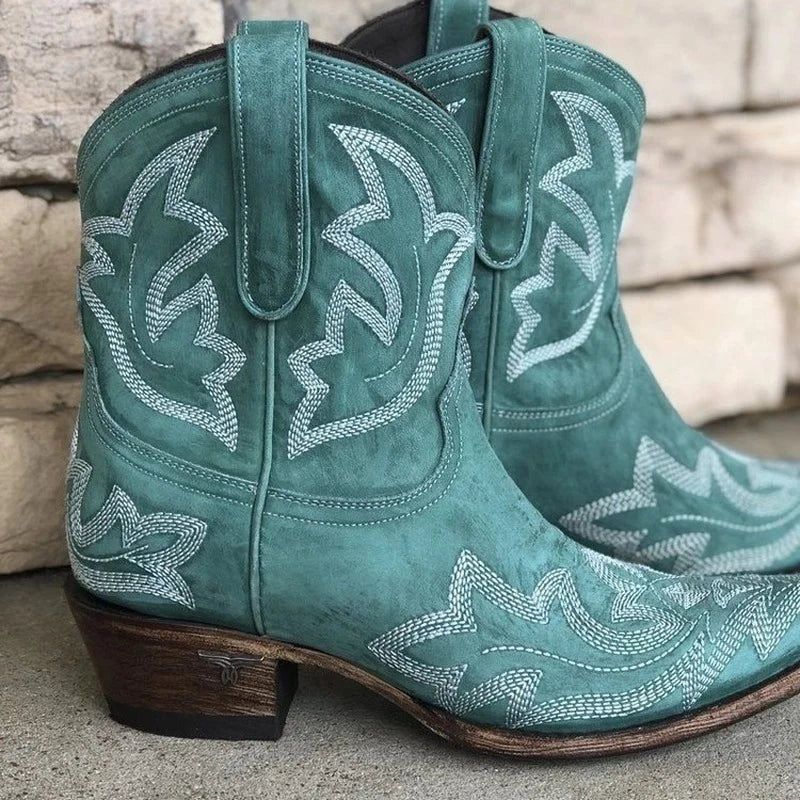 Westernstiefel Damen Leder Bestickt - IdealeKleiden