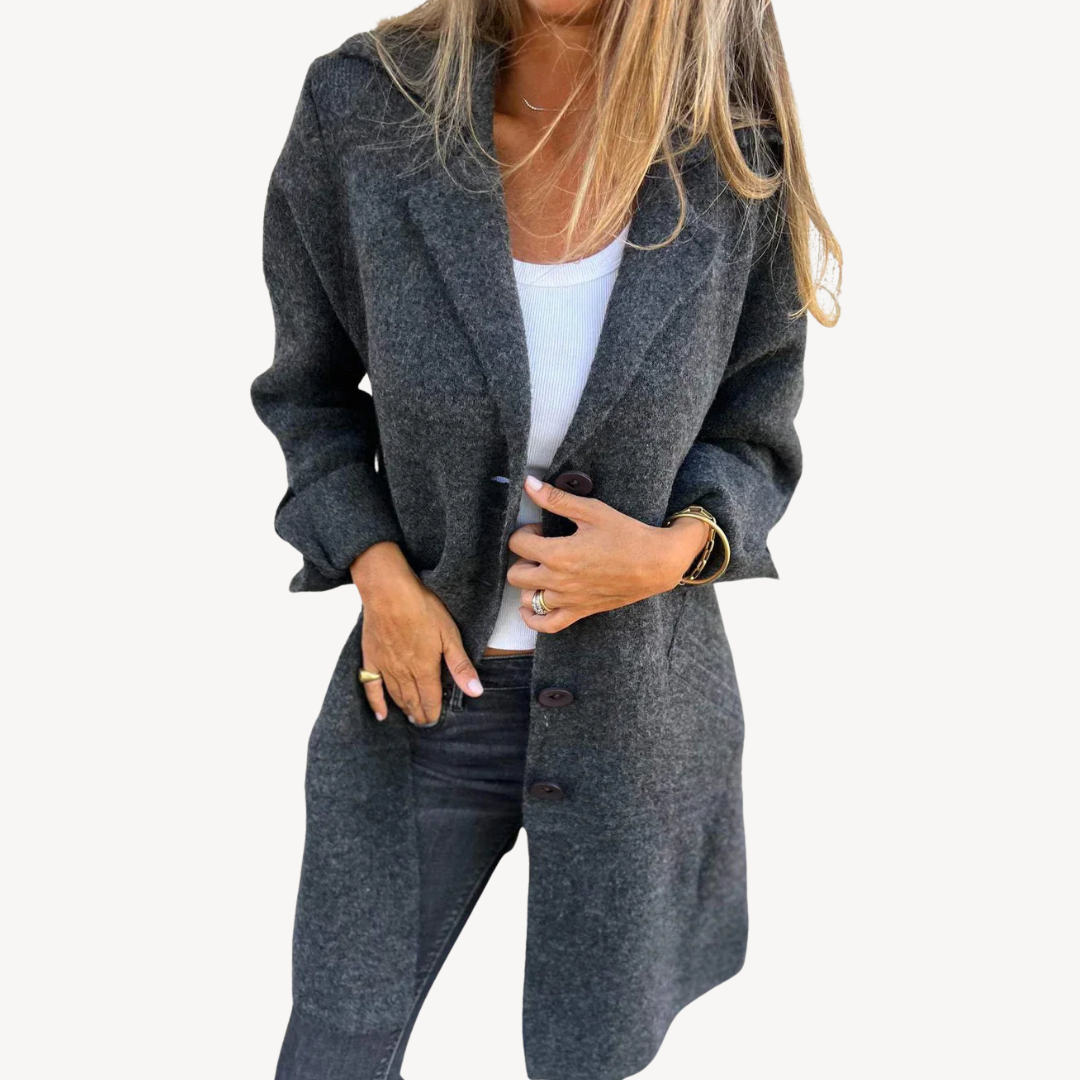 Frauen Langjacke Wollmischung mit Knöpfen