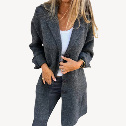 Frauen Langjacke Wollmischung mit Knöpfen