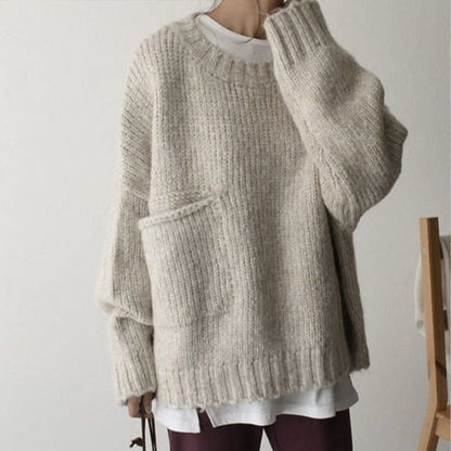 Übergrößer Strickpullover Mit Tasche Bequem - IdealeKleiden