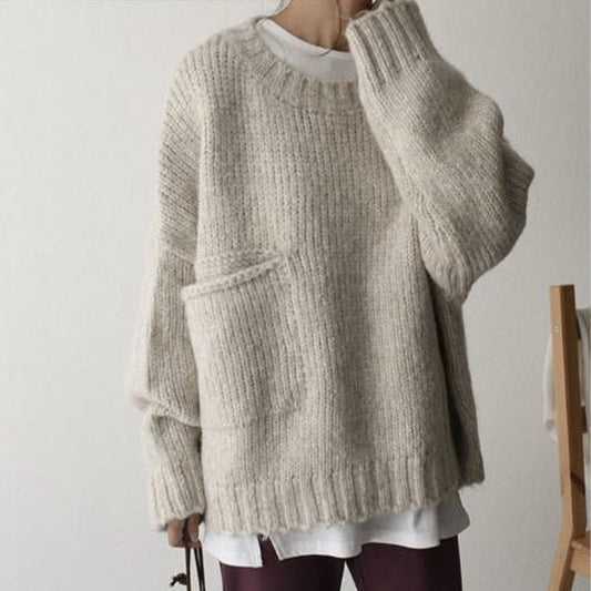 Übergrößer Strickpullover Mit Tasche Bequem - IdealeKleiden