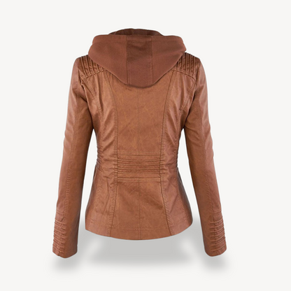 Wasserdichte Lederjacke Damen Kapuze Trendy - IdealeKleiden