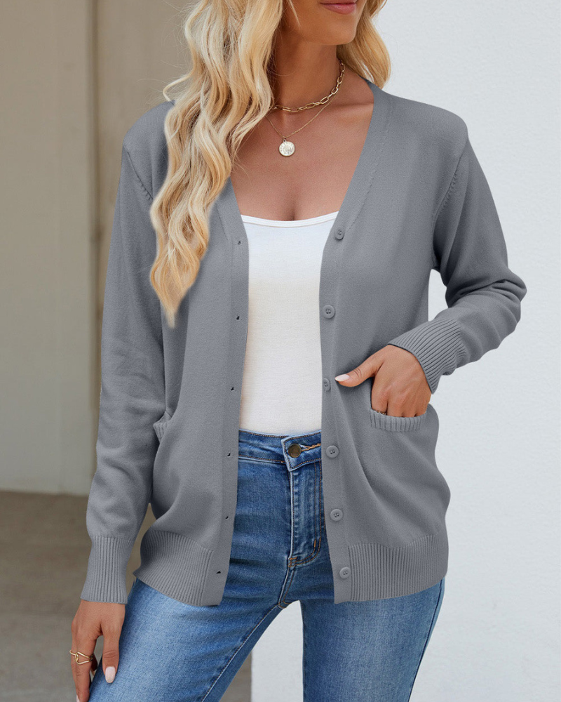Damen Strickjacke V-Ausschnitt Langärmelig