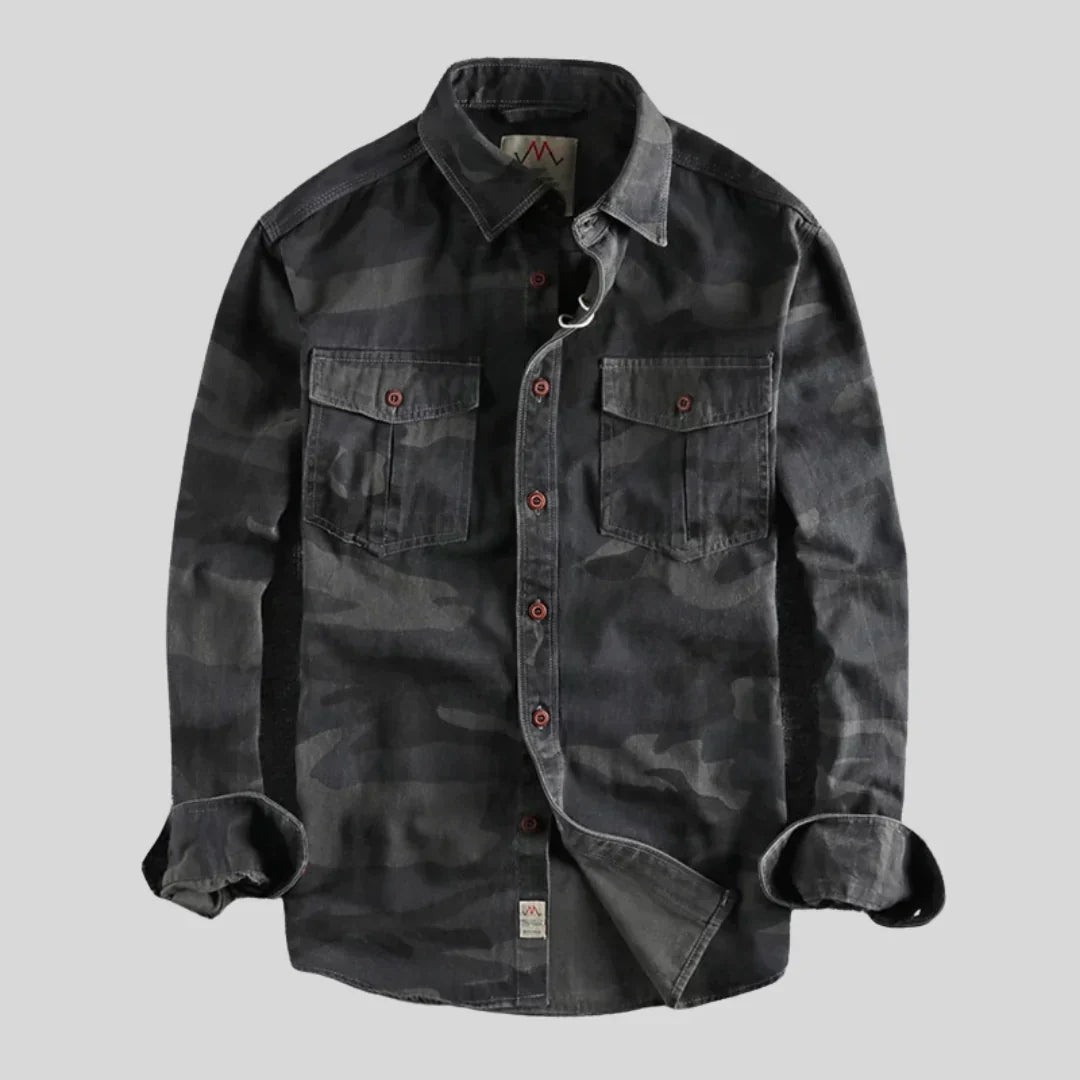 Herren Overshirt Camo Langarm mit Knöpfen - IdealeKleiden