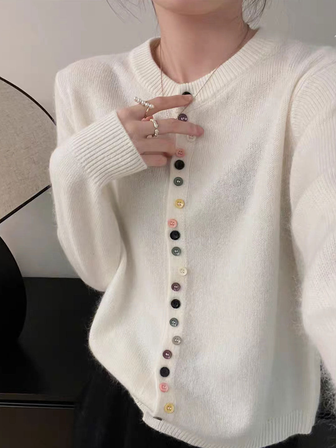 Farbenfroher Cardigan Rundhals Weich Bunt