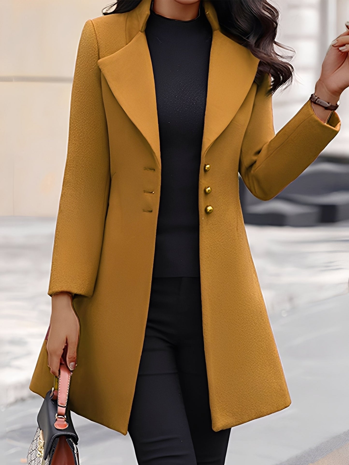 Eleganter Damen Wollmantel Lang Formal - IdealeKleiden