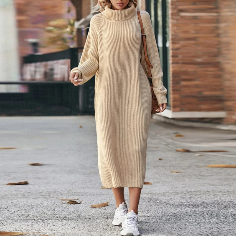 Damen Maxikleid Pullover Bequem Mit Kragen