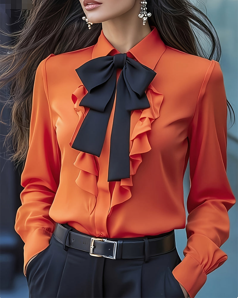 Elegante Frauenkleid Schleife Rüschen