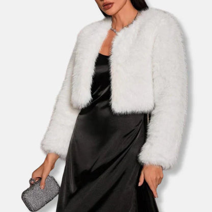 Kurz Mantel Kunstfell Elegant Offen