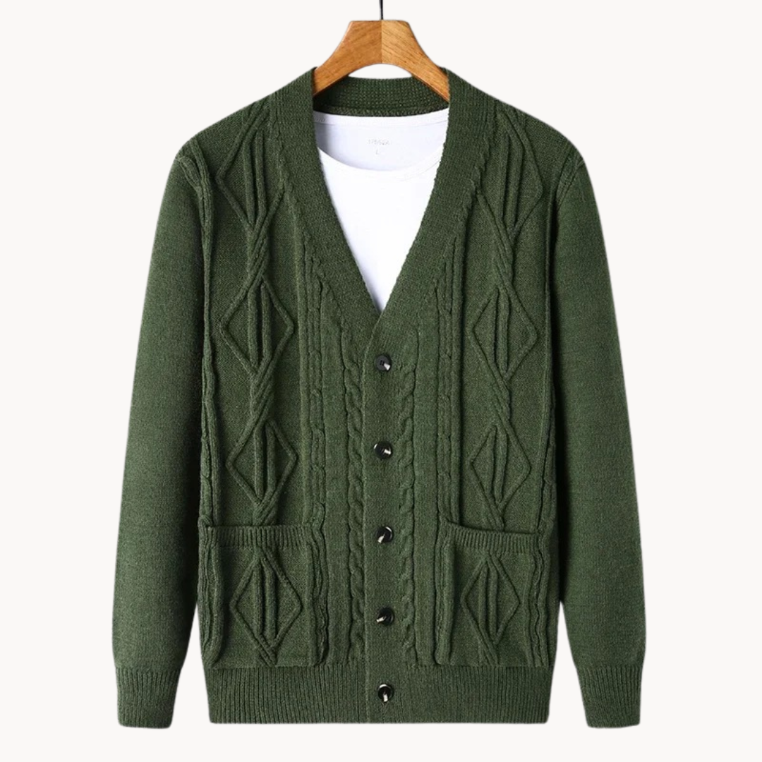 Herren Cardigan Gerippt Elegант Schwarz