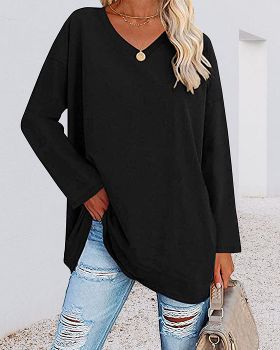 Elegante Damenbluse Langärmlig V-Ausschnitt