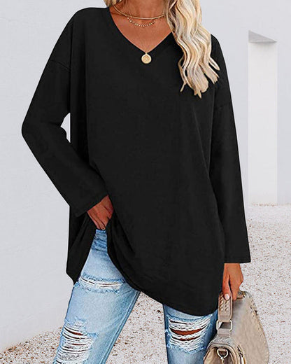 Elegante Damenbluse Langärmlig V-Ausschnitt
