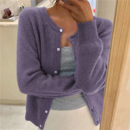 Damen Strickjacke Rundhals Elegant Langarm