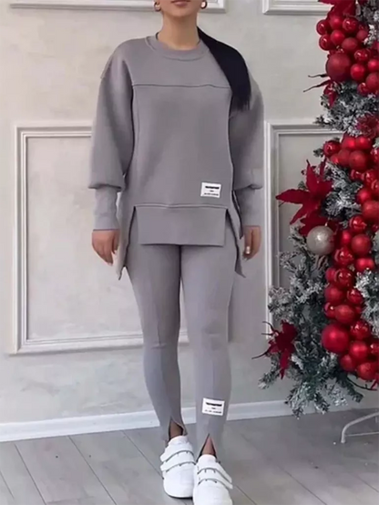Elegantes Winter-Set: Pullover mit Patchwork und Leggings