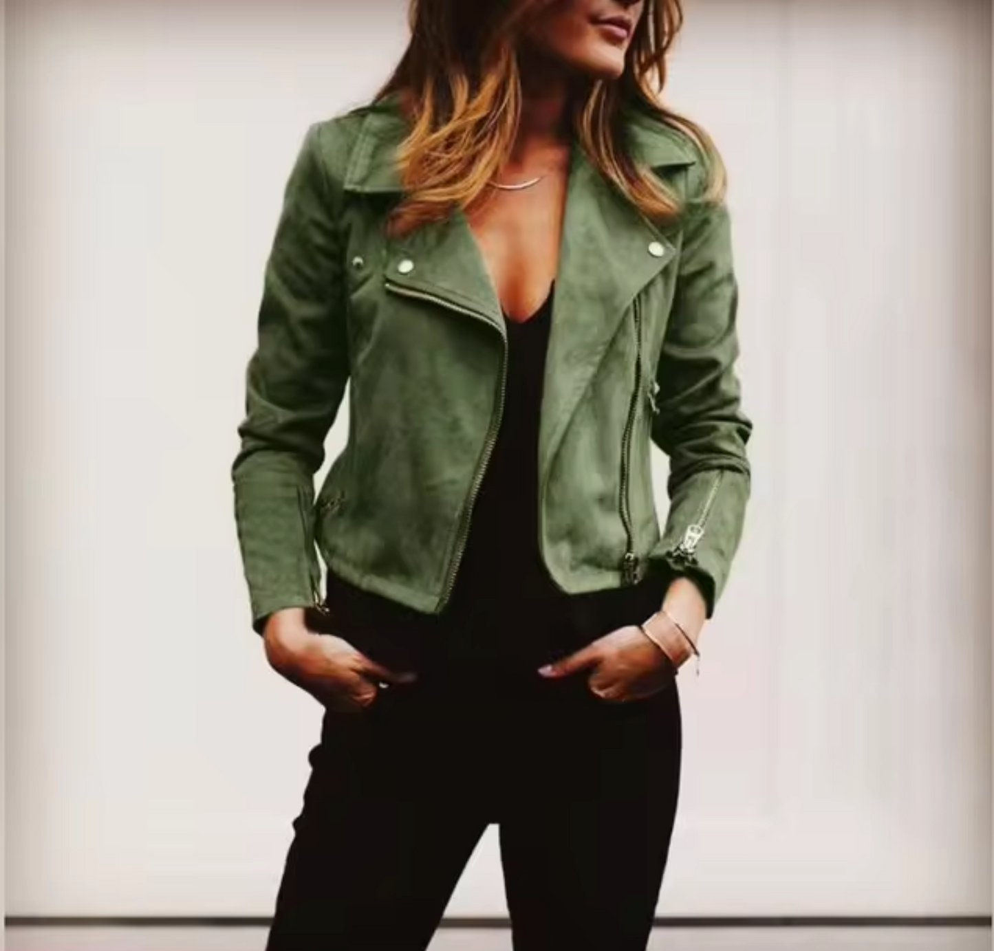Modische Faux-Suede Lederjacke Damen