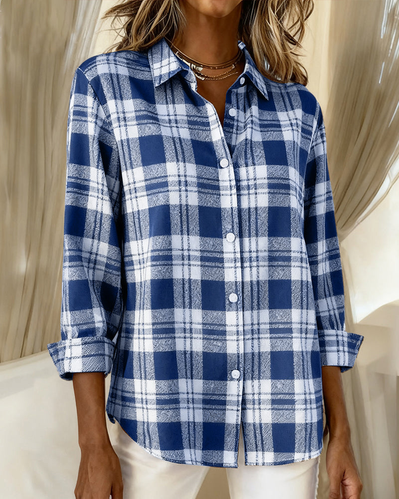 Elegante Blusen mit Karo Muster Langarm