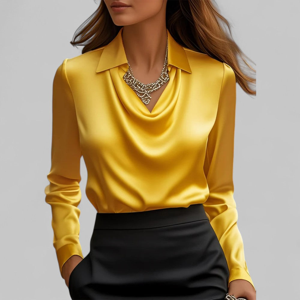Elegante Damenbluse mit Wasserfallausschnitt Satin Optik