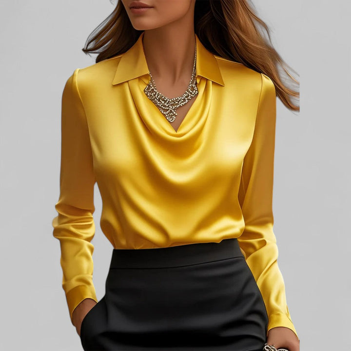 Elegante Damenbluse mit Wasserfallausschnitt Satin Optik