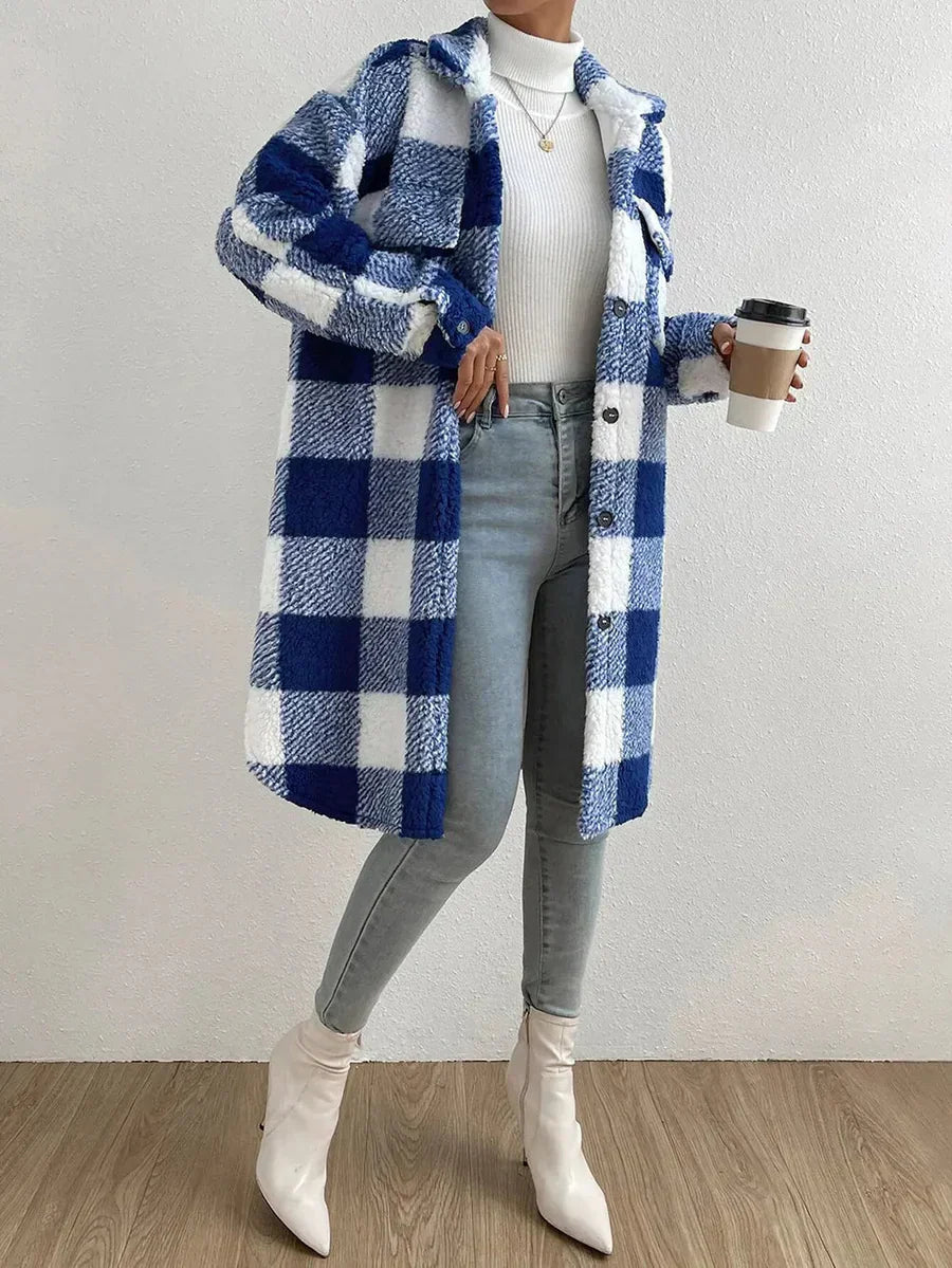 Weicher Teddy-Mantel Oversized Karo-Design