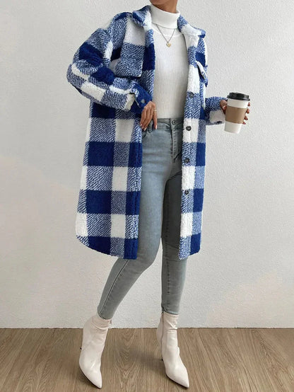Weicher Teddy-Mantel Oversized Karo-Design