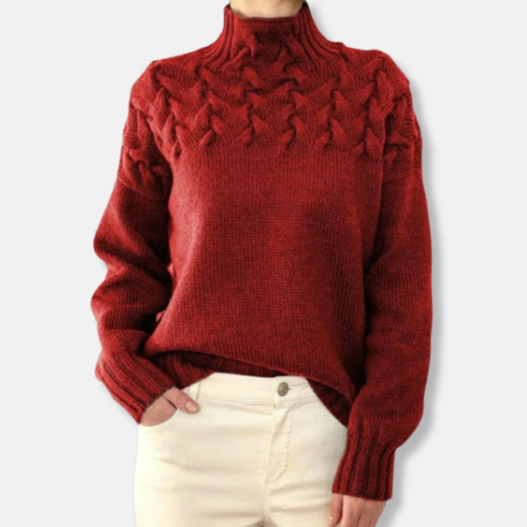 Wolle Pullover Hochhalsschutz Bequem Kabelmuster - IdealeKleiden