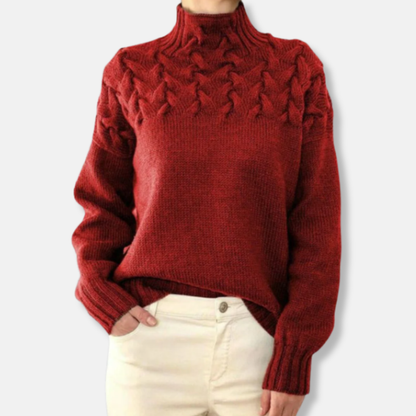 Wolle Pullover Hochhalsschutz Bequem Kabelmuster - IdealeKleiden