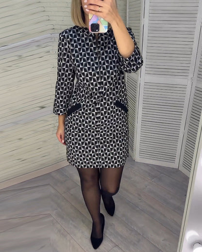Elegante Bluse Rautenmuster Lange Ärmel