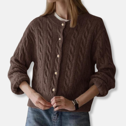 Wolle Strickjacke Kurz Rundhals Pullover