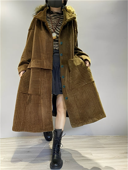 Bequeme Damenjacke Lang mit Taschen Cordstoff