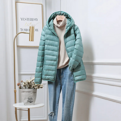 Leichte Pufferjacke Damen Kapuze Reißverschluss Sportjacke