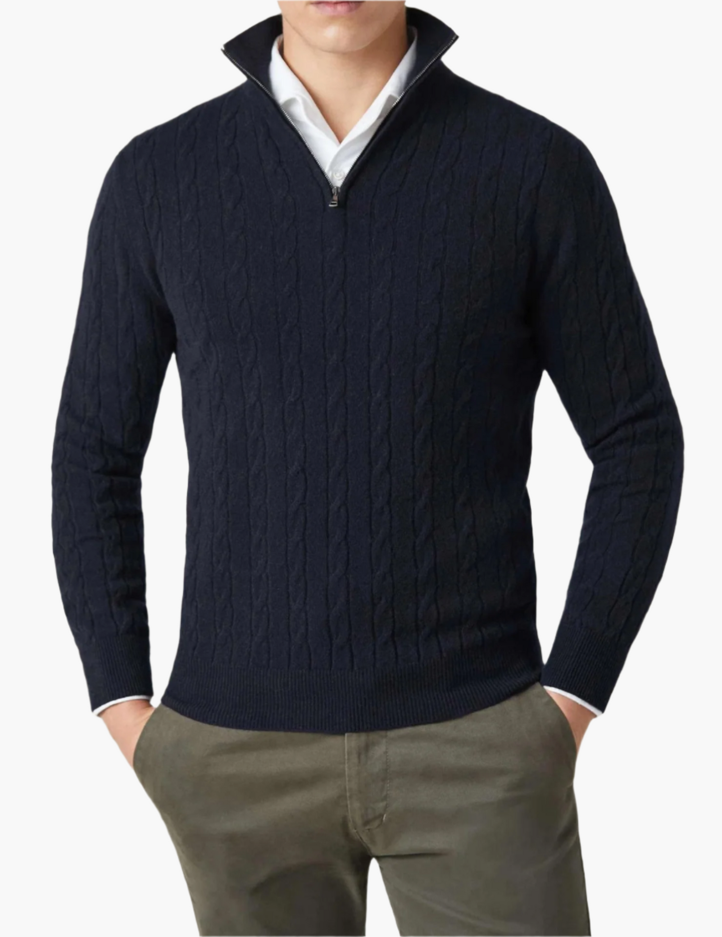 Stylischer Zopfstrick Pullover Reißverschluss