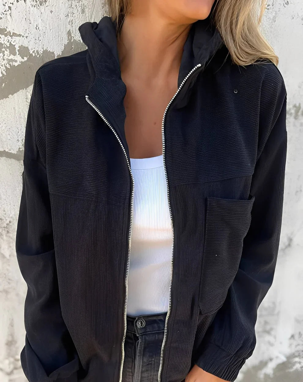 Damen Cordjacke Kapuze Modern
