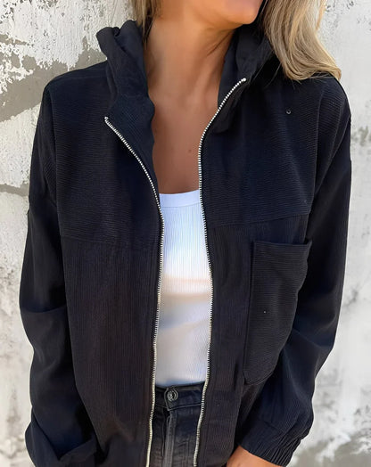 Damen Cordjacke Kapuze Modern