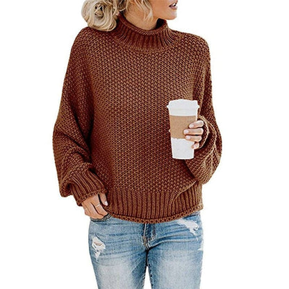 Strickpullover Hoher Kragen Grobstrick Bequem Warm