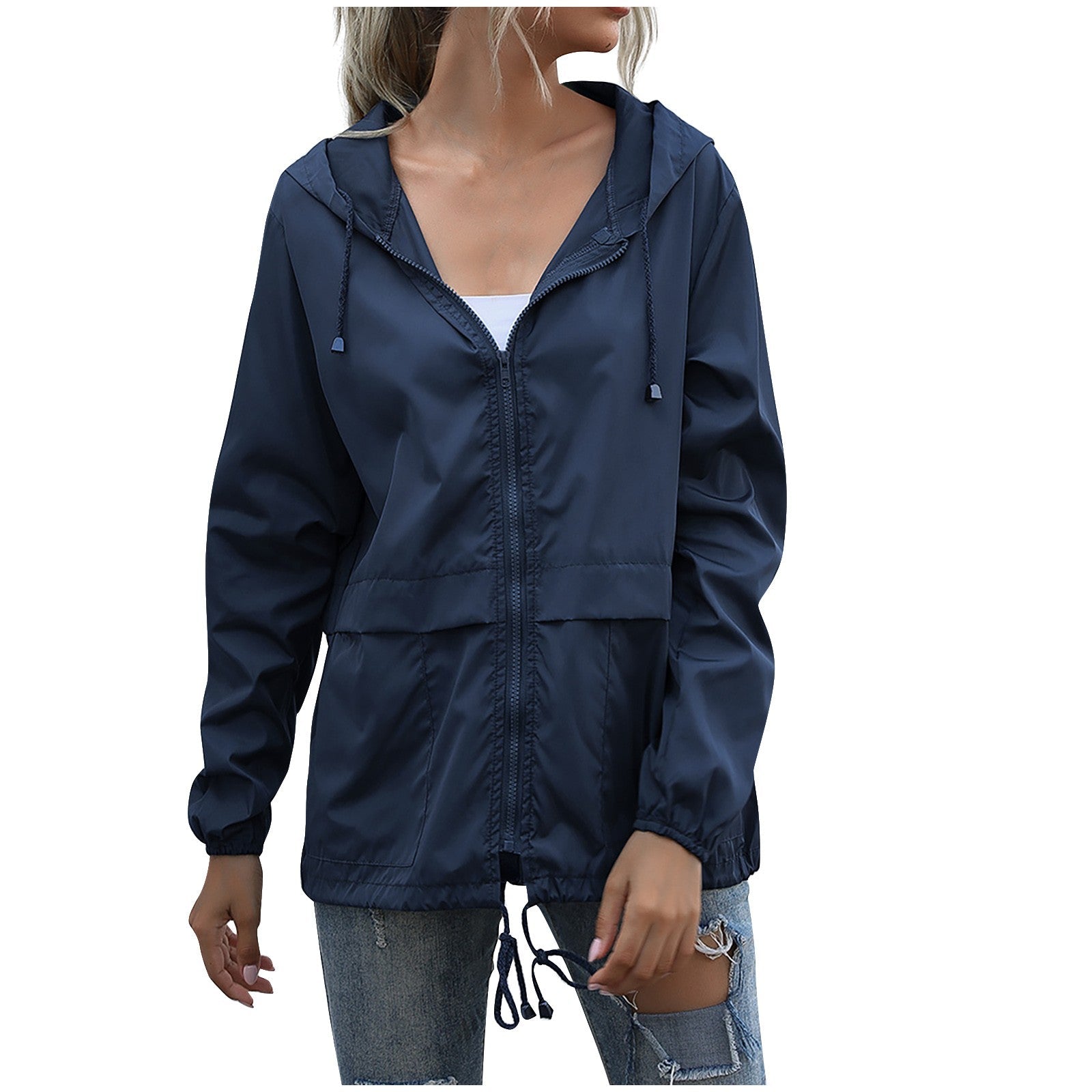 Damen Kapuzenjacke Locker Reißverschluss Modern - IdealeKleiden