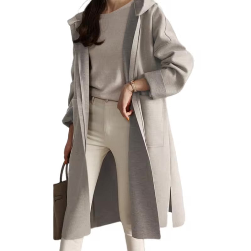 Lange Winterjacke Kapuze Offener Stil