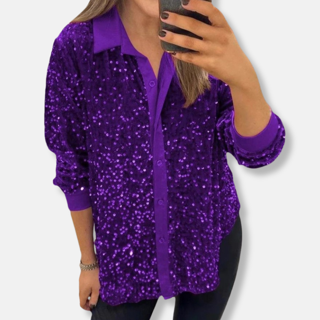 Feierliches Shirt mit Pailletten Lockere Fit Eleganter Kragen