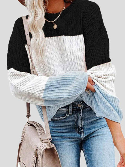Herbstliche Strickpullover Farbblock Casual