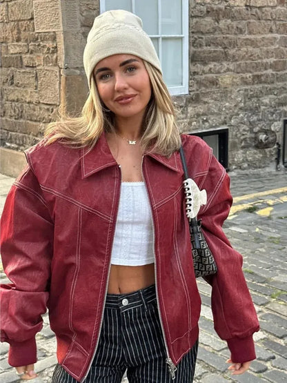 Große Lederjacke Trendy Style - IdealeKleiden
