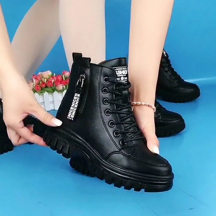 Damen Stiefel Leder High Top Schnürsenkel