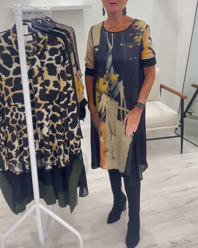 Retro Kleid Rundhals Ausschnitt Damen - IdealeKleiden