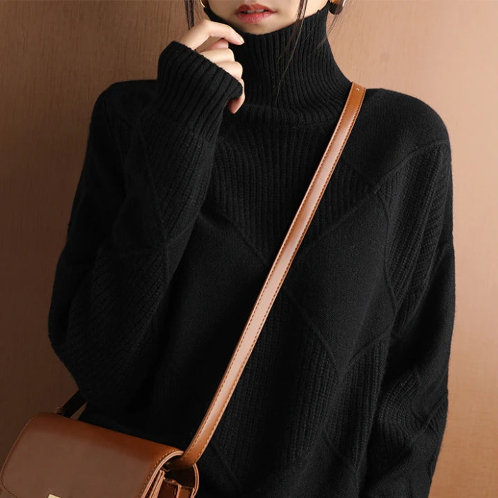 Gemütlicher Rollkragen Pullover Zopf Muster