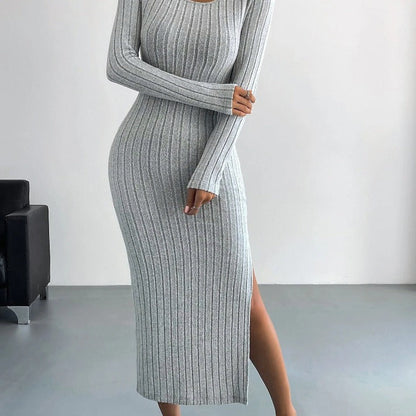 Langes Damenkleid Strick Optik - IdealeKleiden