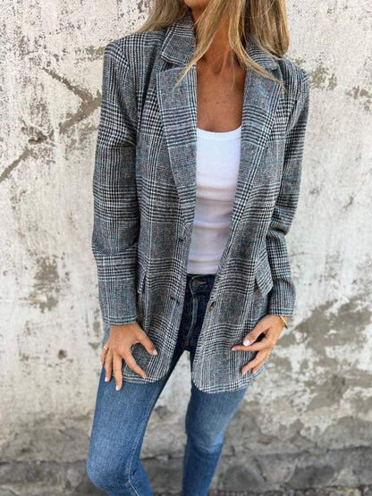 Stilvoller Damen Winterblazer Karomuster - IdealeKleiden