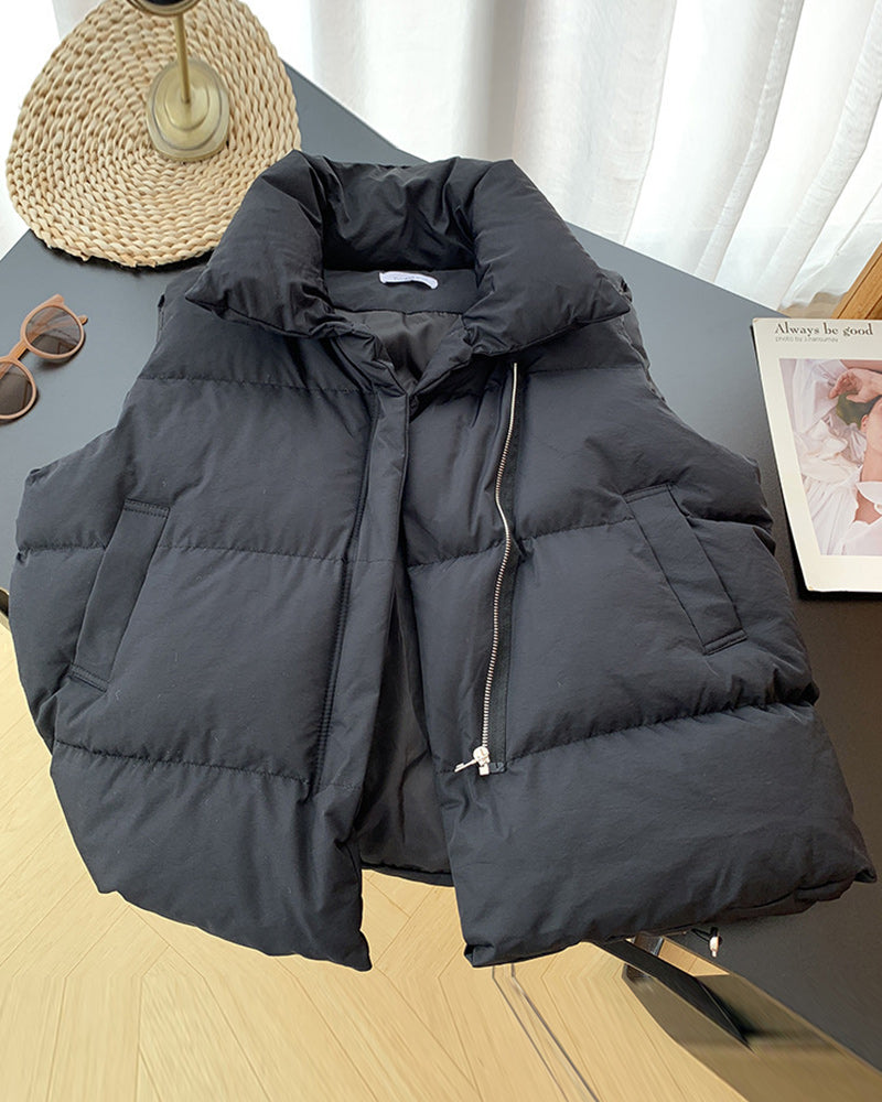 Elegante Steppjacke Ärmellos Schwarz Reißverschluss