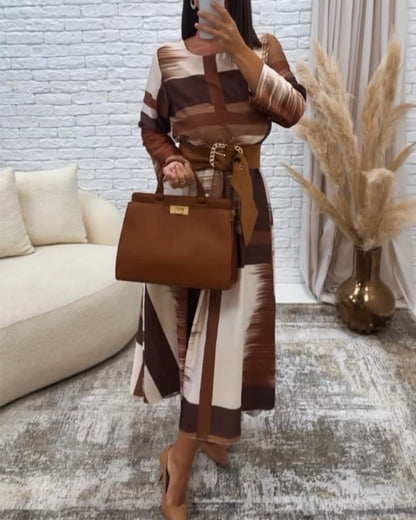 Farbkracher Kleid Rundhals Langärmlig