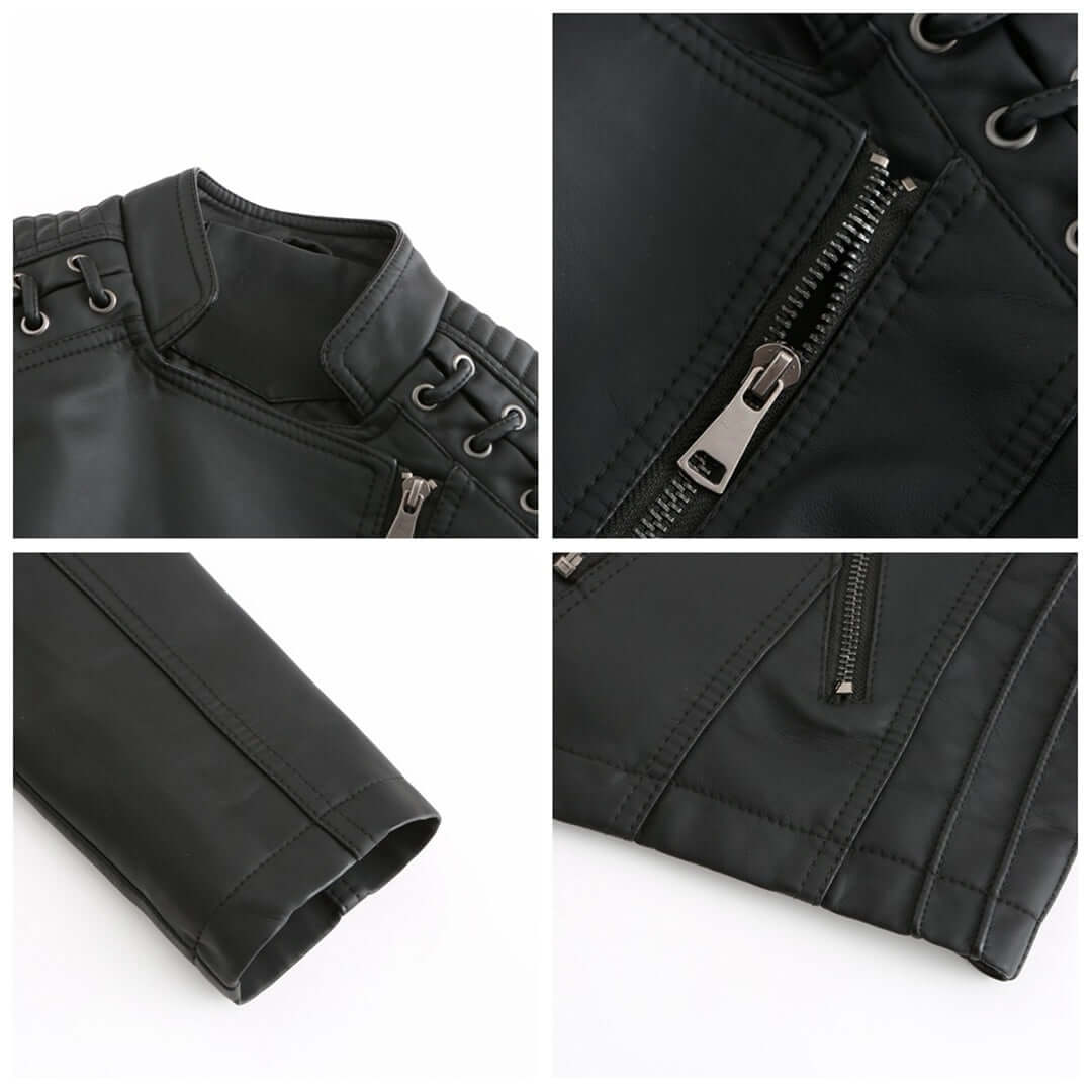 Modische Lederjacke Damen Biker Style - IdealeKleiden
