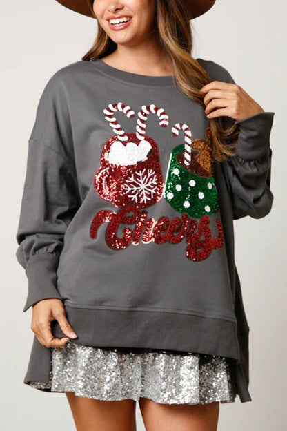 Weihnachtssüßigkeiten Tasse Pailletten Sweatshirt Lässig