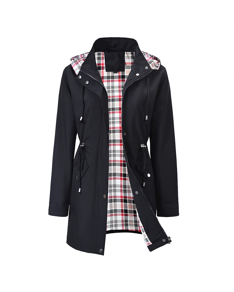 Wasserdichte Trenchcoat Damen Lang Kapuze