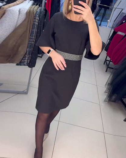 Elegante Kleider | Rundhals Frauenkleid Mit Ärmeln